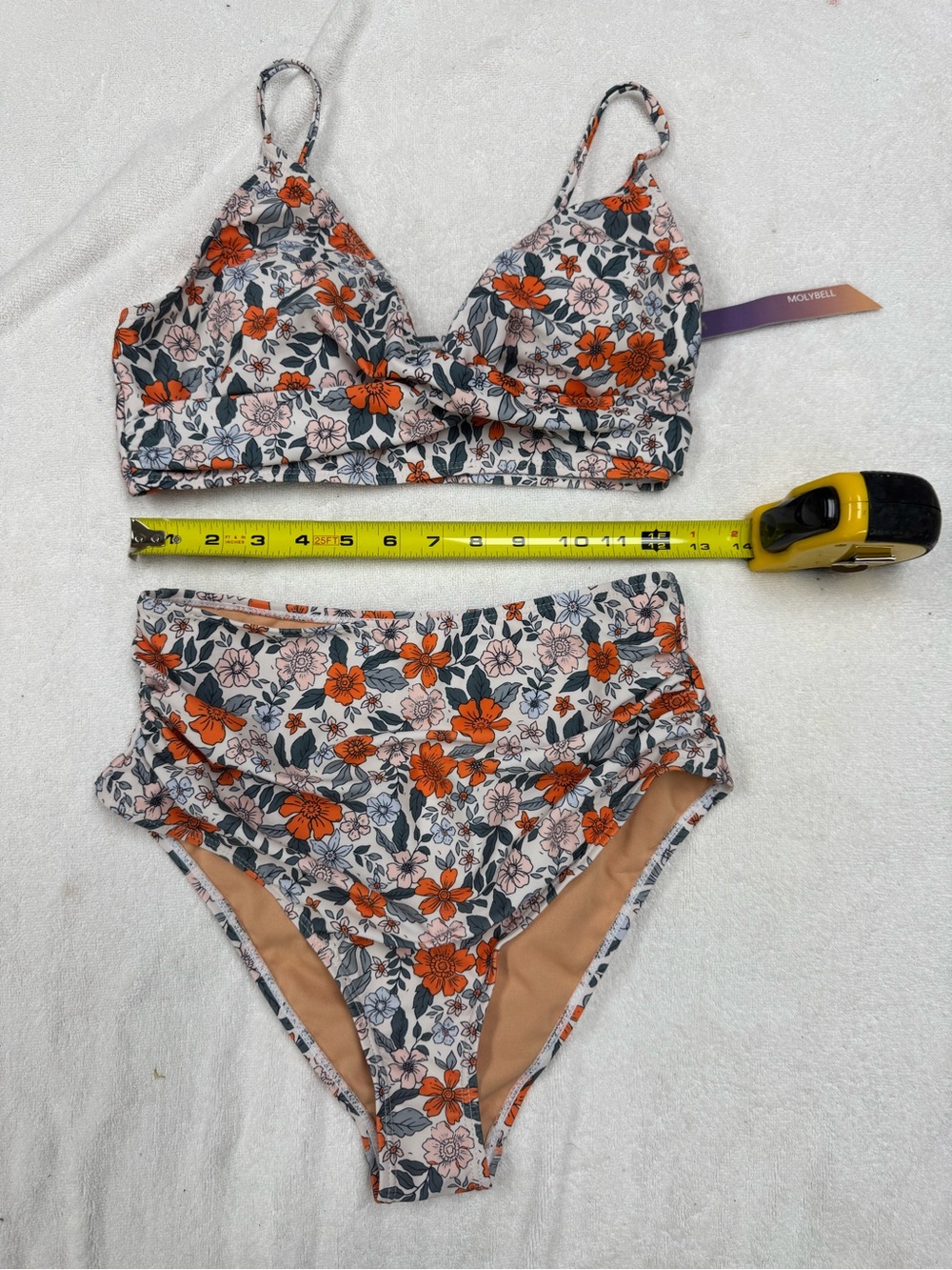 Women's Floral Two-Piece Bikini Set in Orange & Light Green.  Size Medium